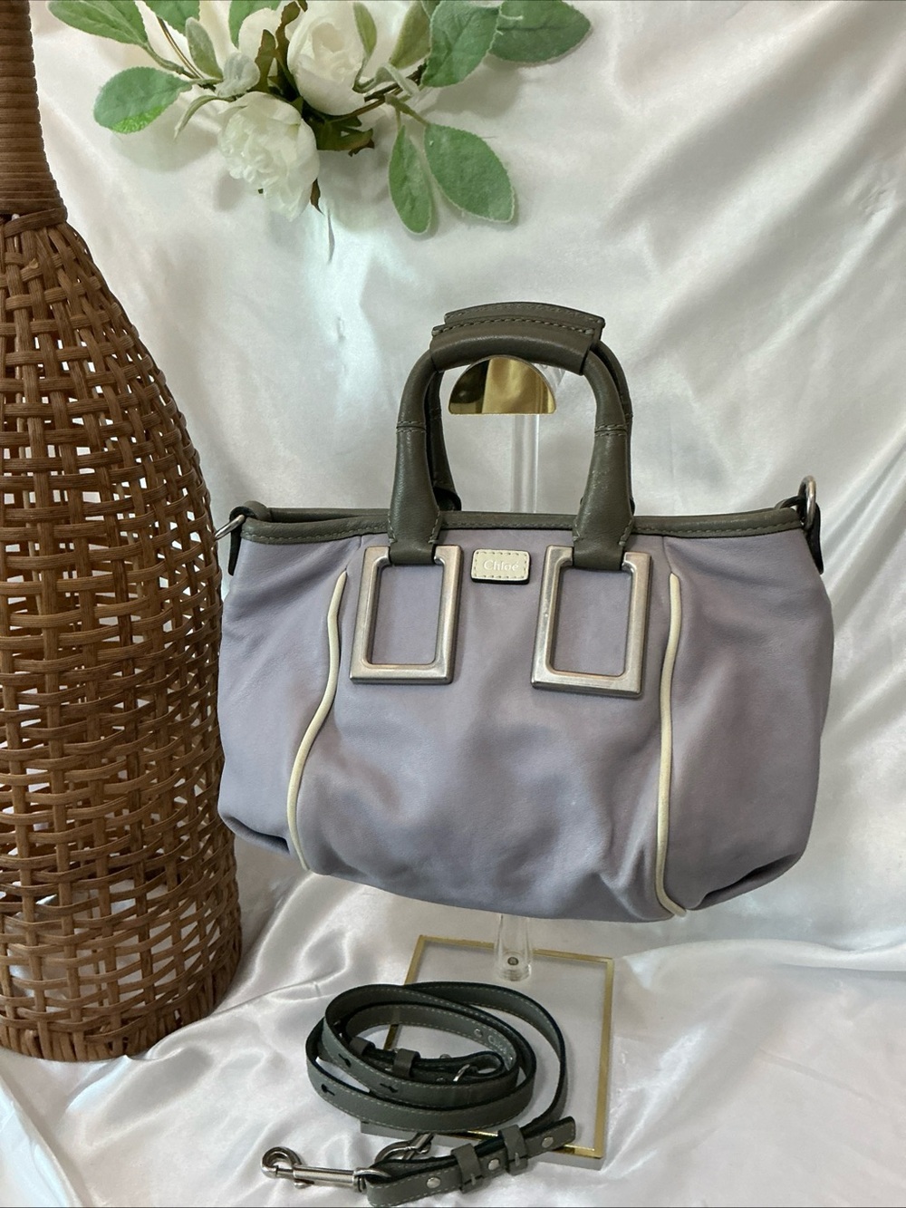 Preloved Good Chloe Ethel 2Way Leather Satchel Lavender Grayish w Strap